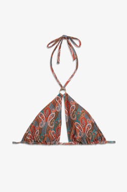 High-neck bikini top with patterned bralette;${refinementColor}