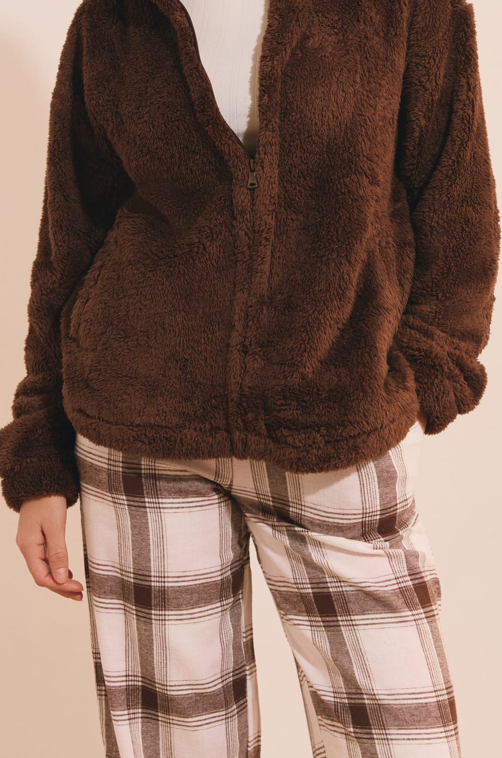 3-Piece Pajama Set with Checked Cotton Bottoms;${refinementColor}