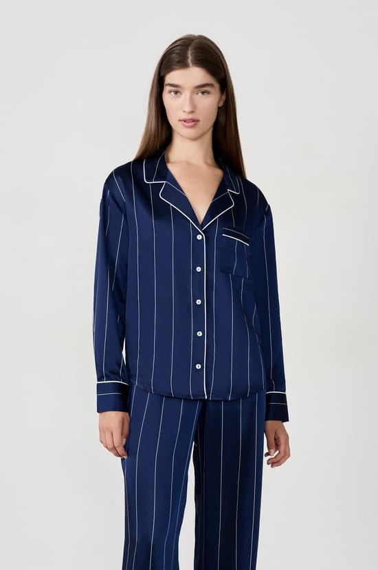 Striped satin pyjama shirt;${refinementColor}