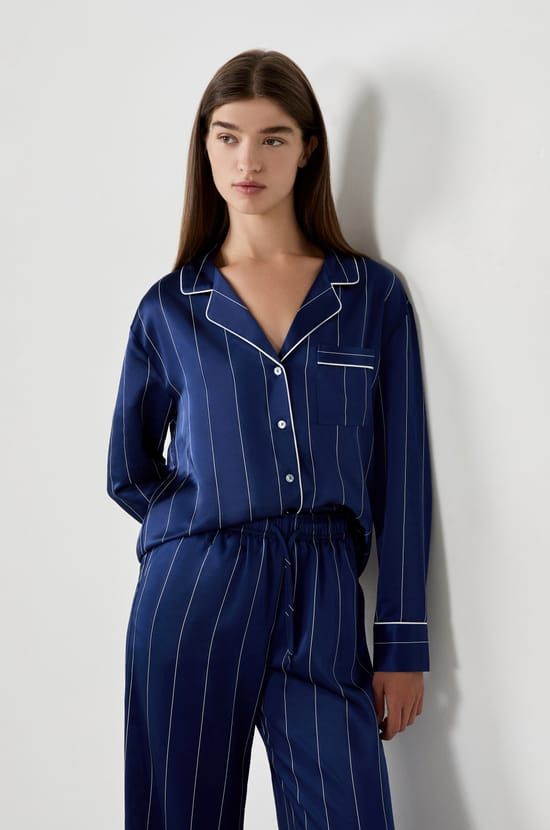 Striped satin pyjama shirt;${refinementColor}