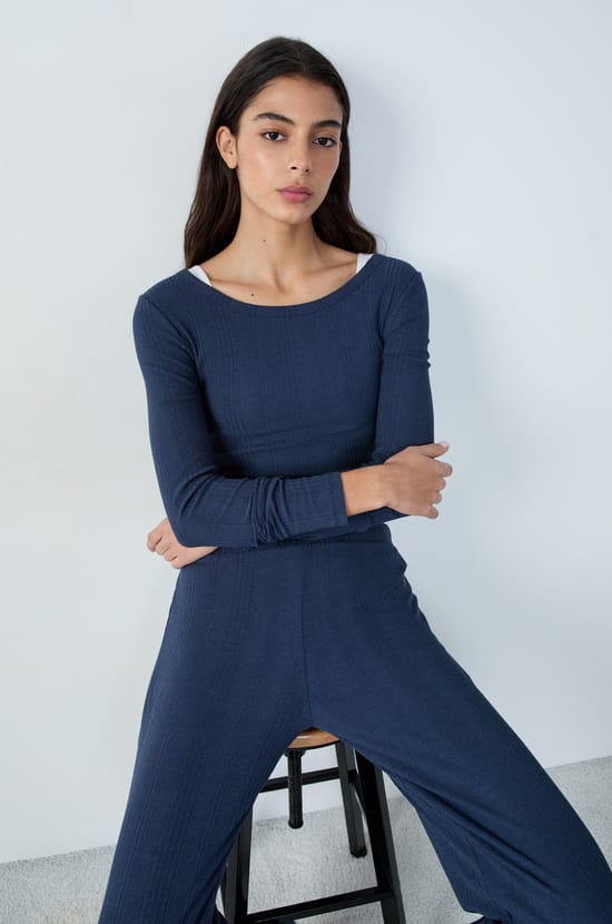 Geripptes Langarm-T-Shirt aus Baumwolle;${refinementColor}