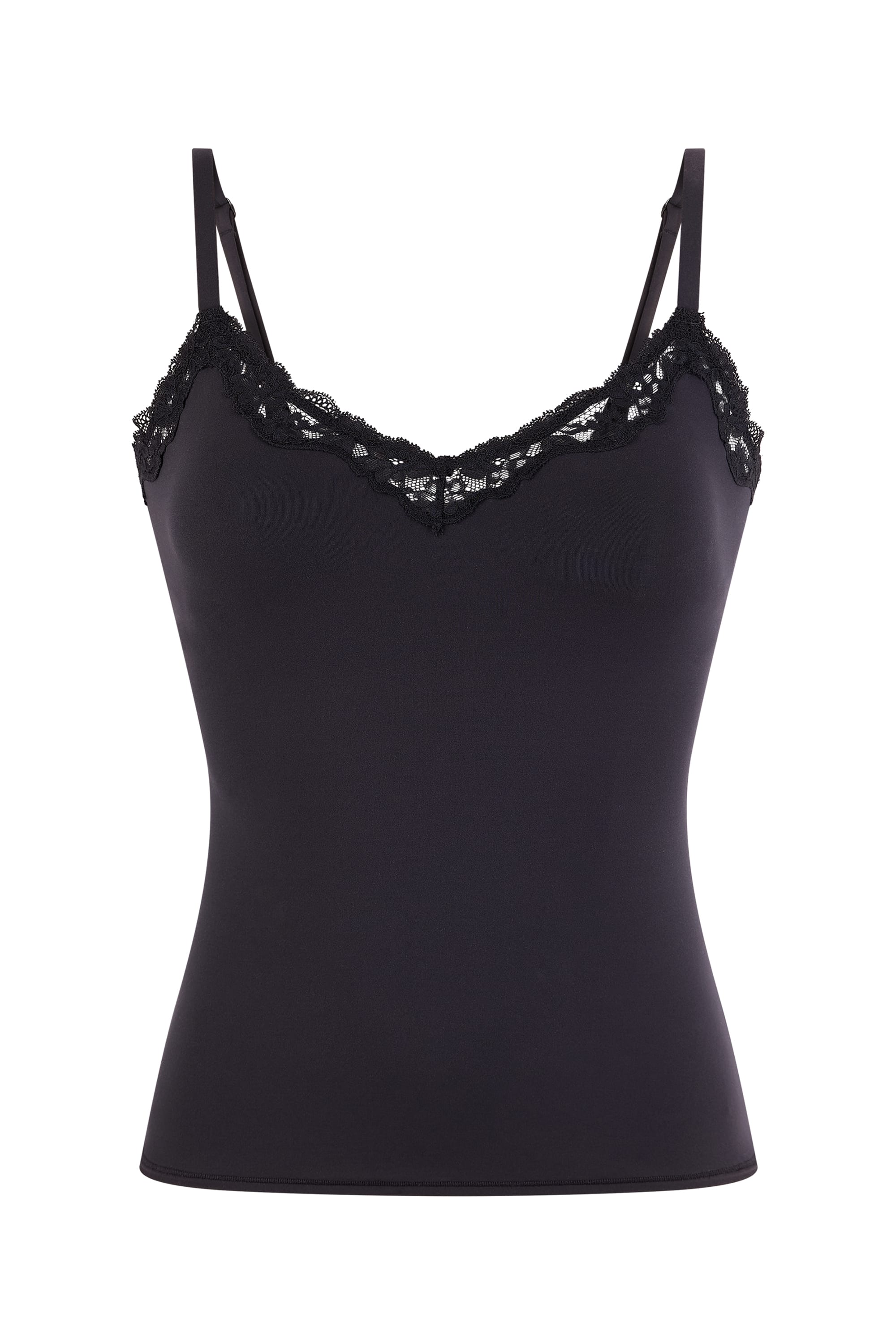 Camisole in microfiber and lace with integrated bralette and pads