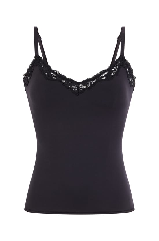 Camisole in microfibre and lace with integrated bralette and pads;${refinementColor}