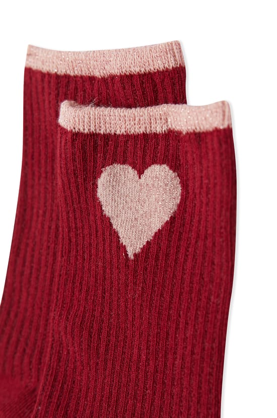 Ribbed Socks with Cotton Heart Pattern;${refinementColor}