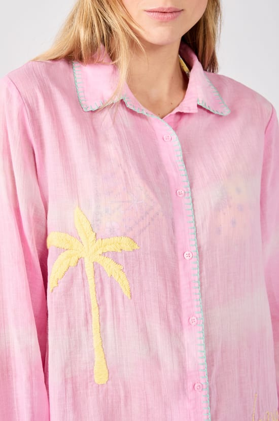 Embroidered cotton shirt dress;${refinementColor}