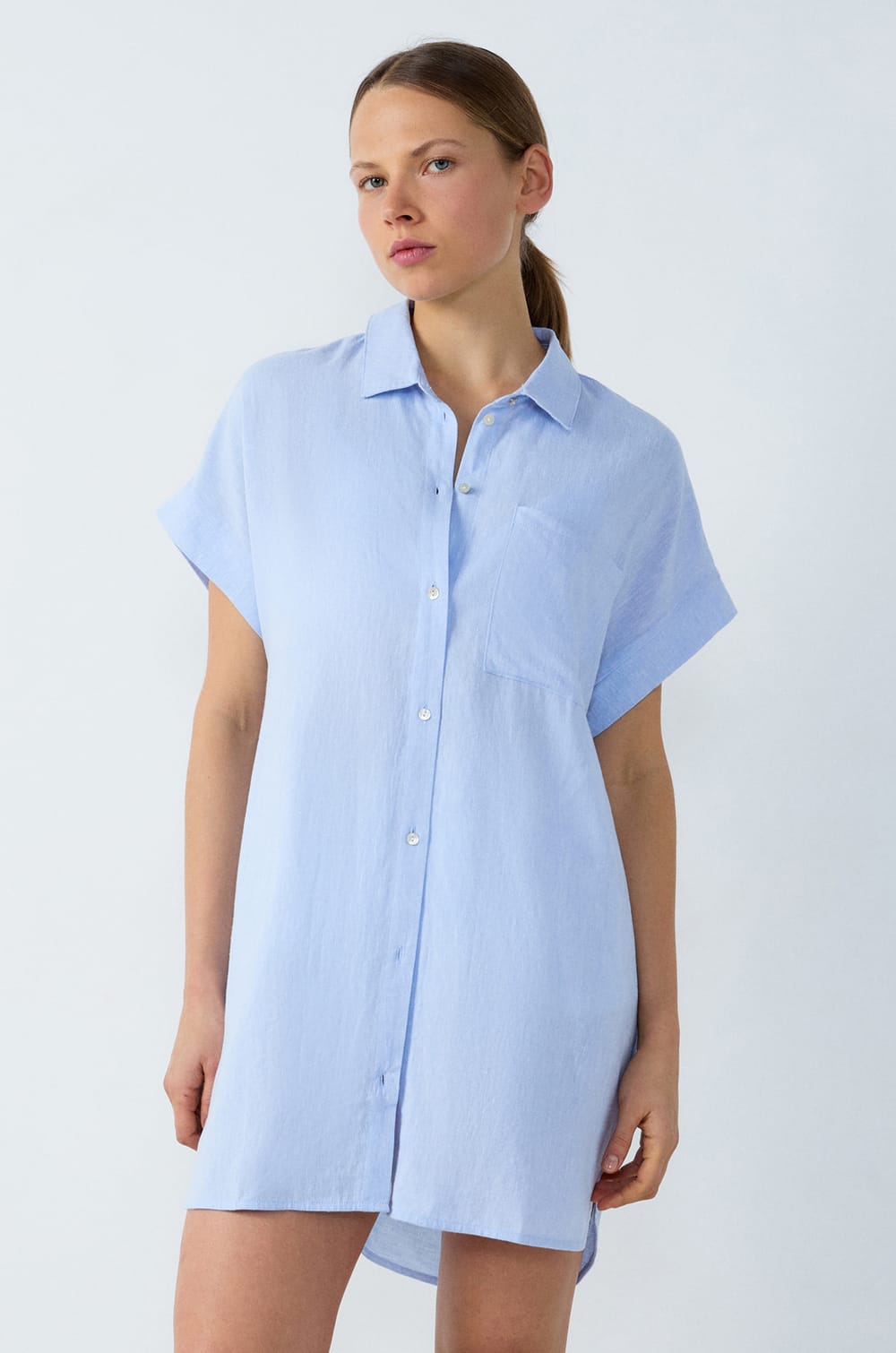 Short-Sleeved Linen Nightshirt;${refinementColor}