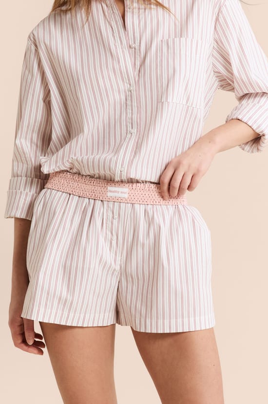 Striped Pyjama Shorts with Cotton;${refinementColor}