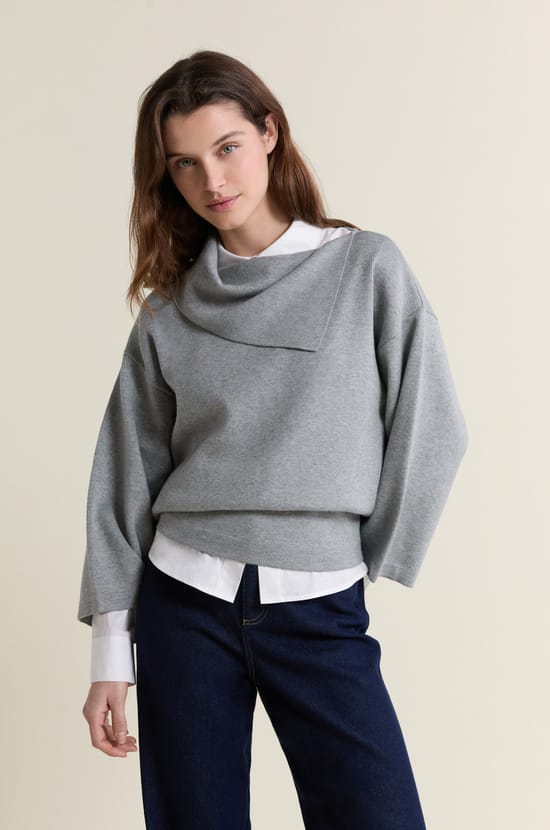 Asymmetric Shawl Collar Sweater;${refinementColor}