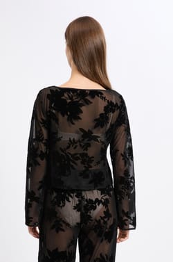Top transparent à motif fleurs;${refinementColor}