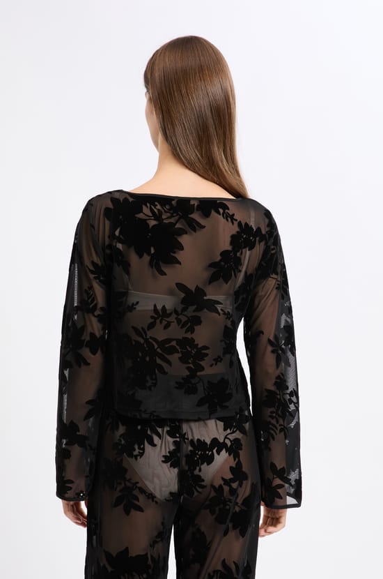 Top transparent à motif fleurs;${refinementColor}