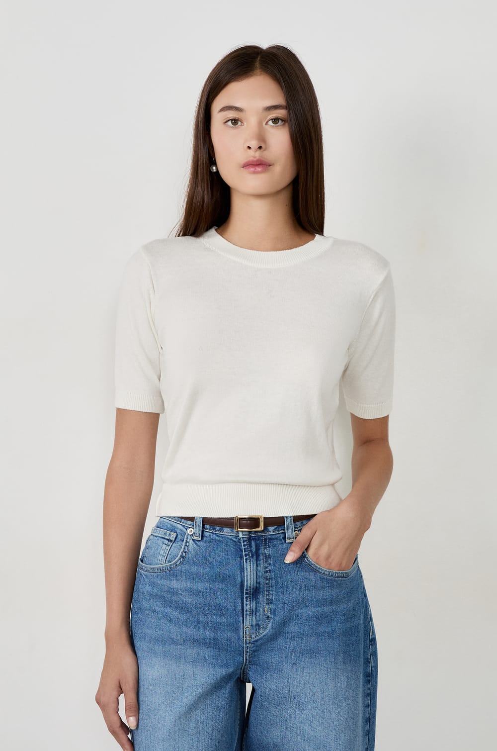 Pull manches courtes col rond;${refinementColor}