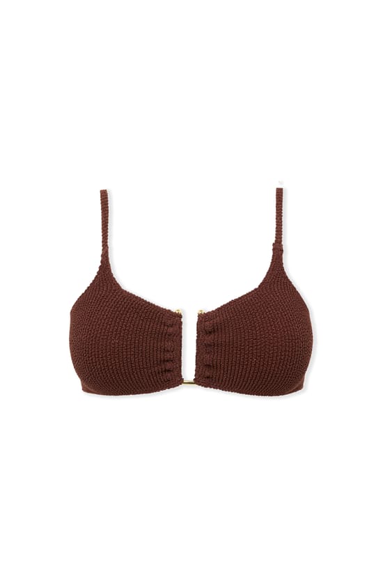 Bikini Top Stretchy Bralette with Metal Detail;${refinementColor}