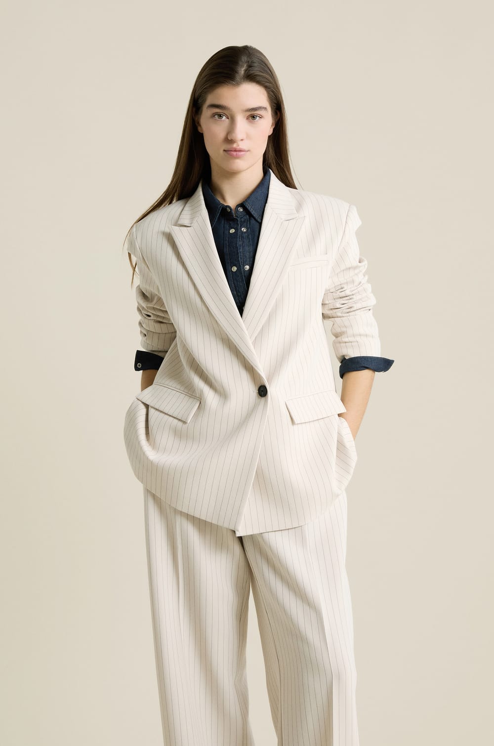 Oversized Striped Blazer Jacket;${refinementColor}