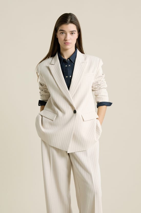 Oversized Striped Blazer Jacket;${refinementColor}