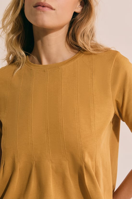 T-shirt pliss&eacute; &agrave; manches courtes en coton;${refinementColor}