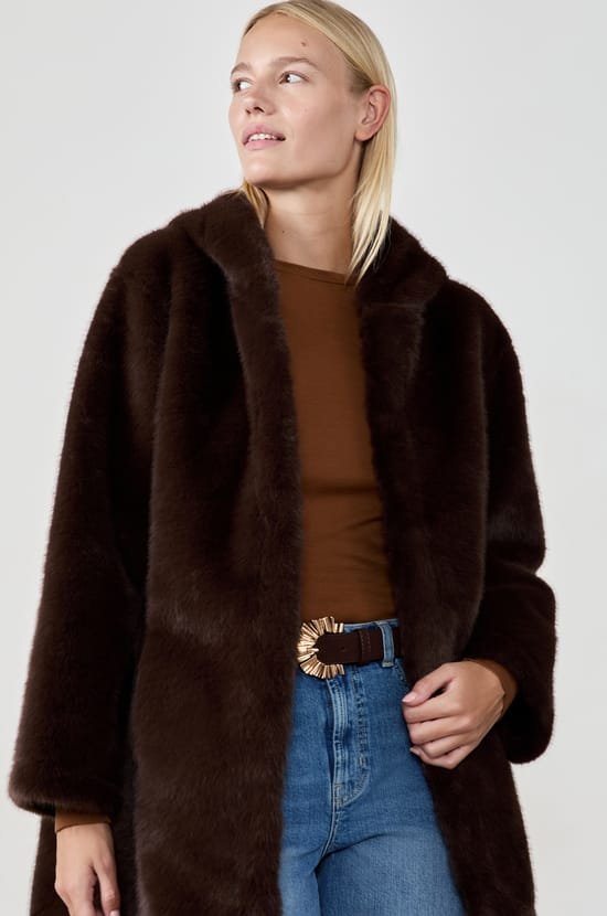 Long Faux Fur Coat;${refinementColor}