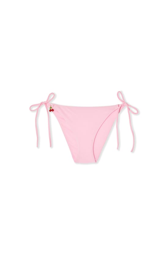 Bas de maillot de bain bikini  &agrave; nouer satin&eacute; avec charm cerise;${refinementColor}