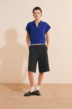 Pull manches courtes avec col polo;${refinementColor}