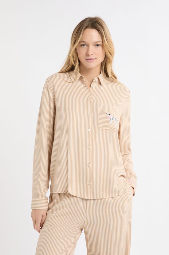 Pyjama-Hemd mit Streifen und Dalmatiner-Stickerei;${refinementColor}