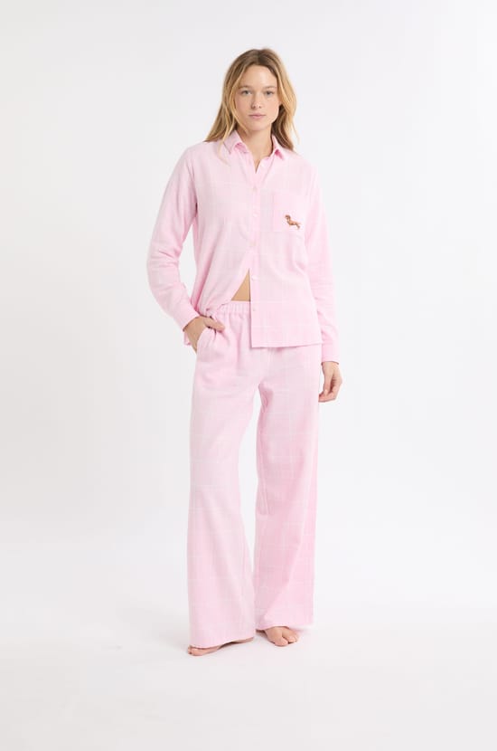 Pantalón de pijama a cuadros de algodón;${refinementColor}