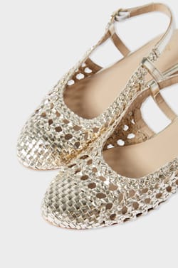 Glittery leather ballet flats;${refinementColor}