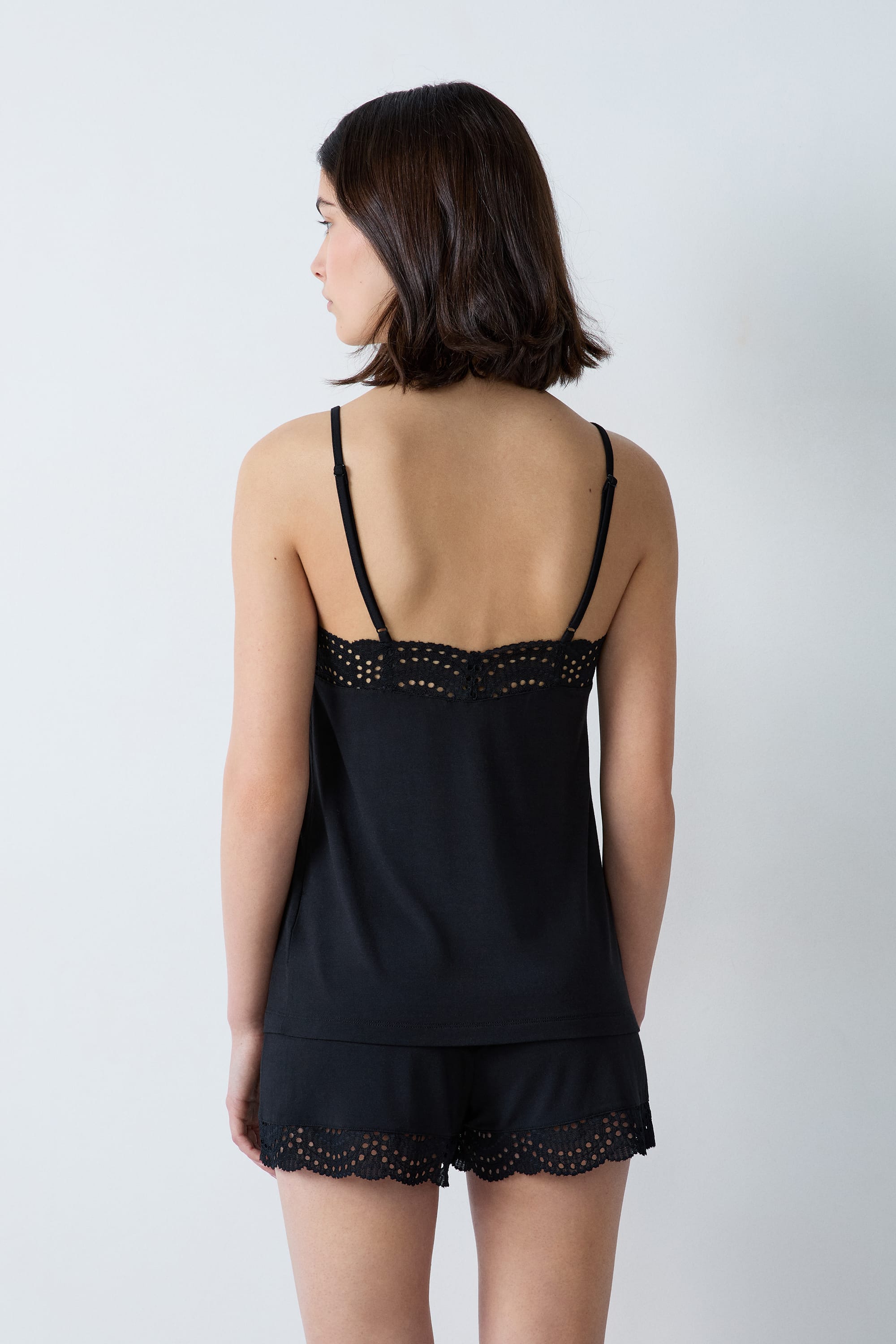 Modal Camisole with Lace Neckline - JOSEPHINE - NOIR - ETAM