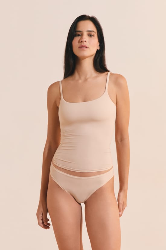 Microfiber Top with Integrated Bralette;${refinementColor}