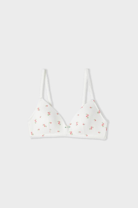 Lightly Lined Cotton Pointelle Patterned Bra;${refinementColor}