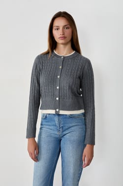 Cardigan col rond avec boutons;${refinementColor}