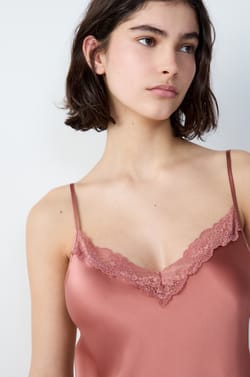 Silk Nightdress with Lace Neckline;${refinementColor}