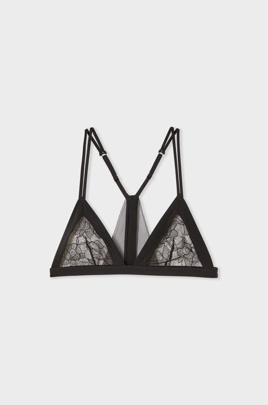 Bra triangular sin aros con detalles de encaje floral;${refinementColor}