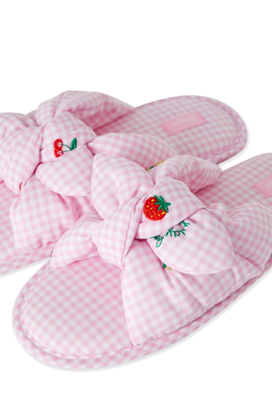 Cotton Slippers with Bow;${refinementColor}