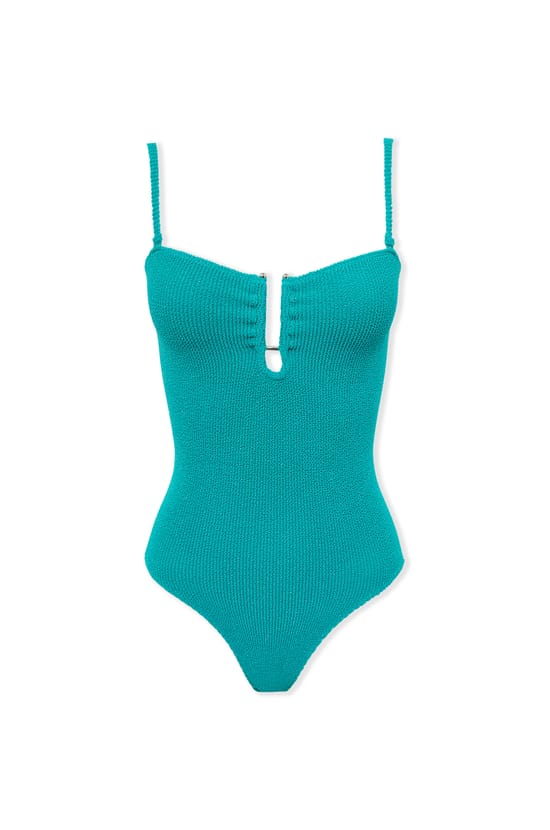 One-Piece Stretch Swimsuit with Metal Jewellery;${refinementColor}