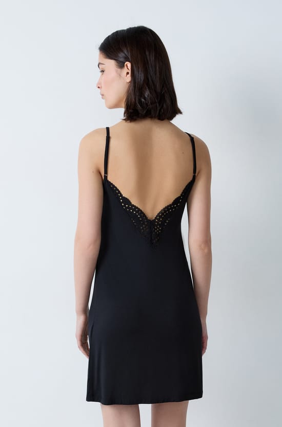 Modal Lace Neckline Nightdress;${refinementColor}