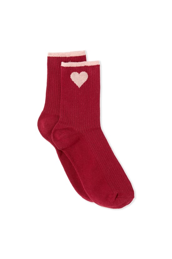 Ribbed Socks with Cotton Heart Pattern;${refinementColor}