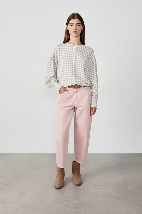 Long-sleeved checkered shirt;${refinementColor}