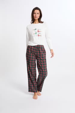 Ensemble de pyjama 3 pi&egrave;ces &agrave; carreaux et imprim&eacute; teckel;${refinementColor}