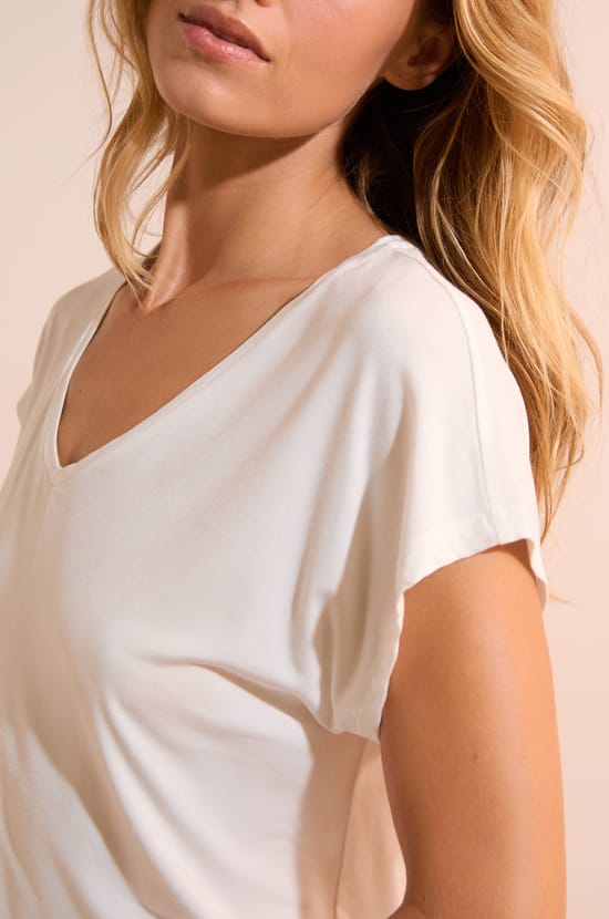 Top de manga corta liso de modal;${refinementColor}