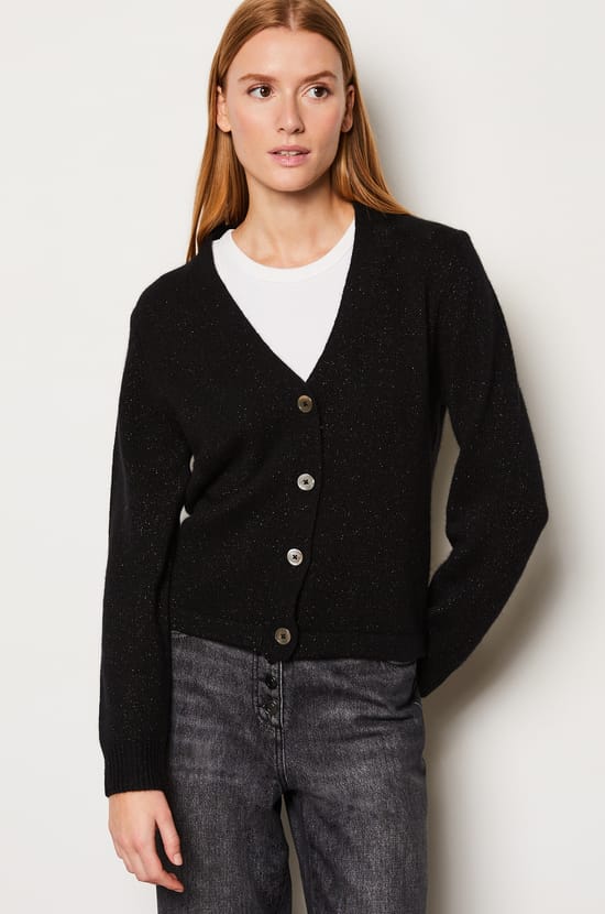 Gilet col V cachemire à paillettes;${refinementColor}