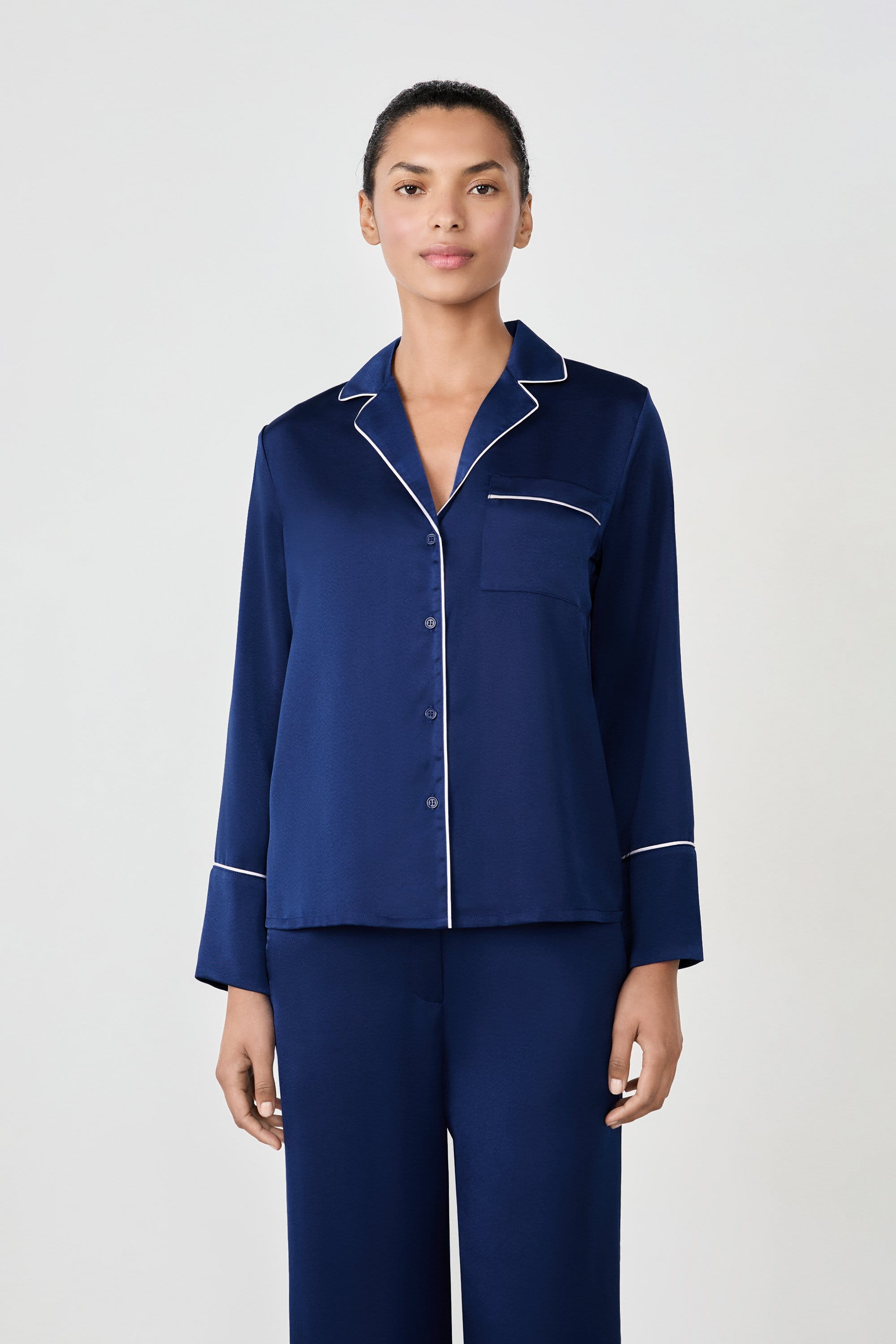 chemise de pyjama manches longues satinée