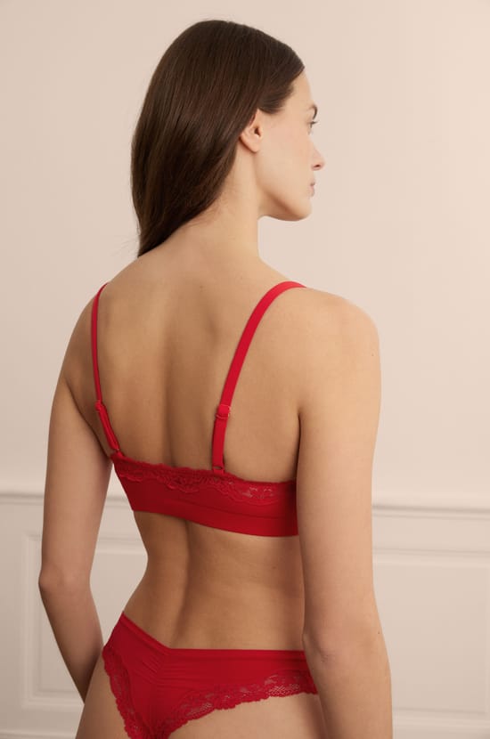 Bralette in Microfiber with Lace Details;${refinementColor}