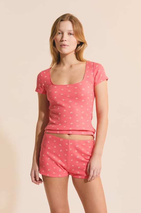 T-shirt  de pyjama manches courtes en coton;${refinementColor}