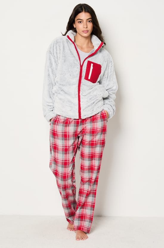 Ensemble 3 pièces de pyjamas veste polaire;${refinementColor}