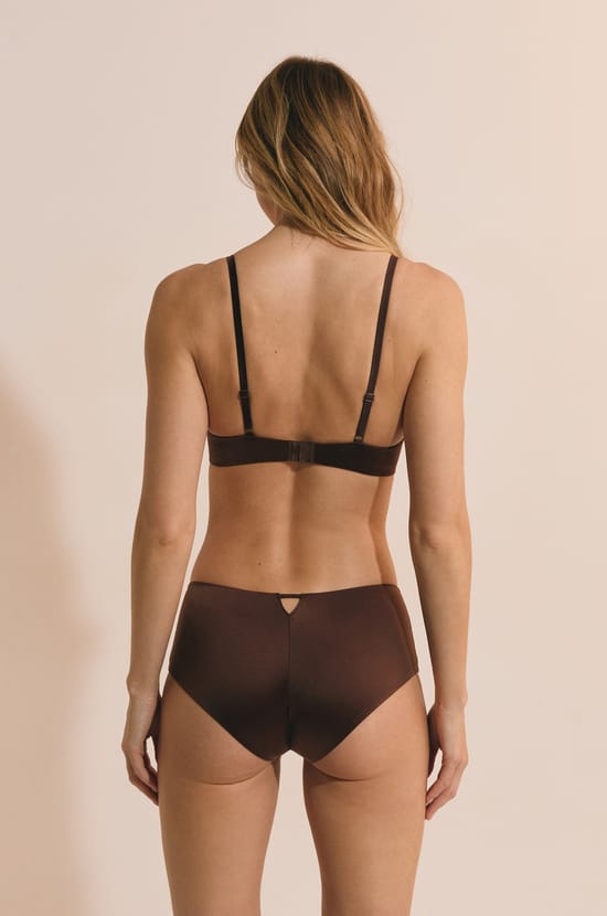 Shiny effect triangle bra;${refinementColor}