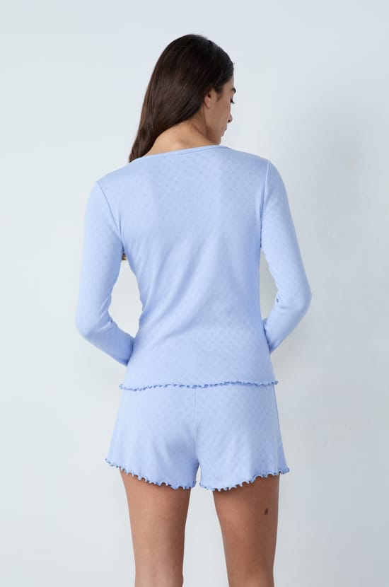 T-shirt manches longues en coton en pointelle;${refinementColor}