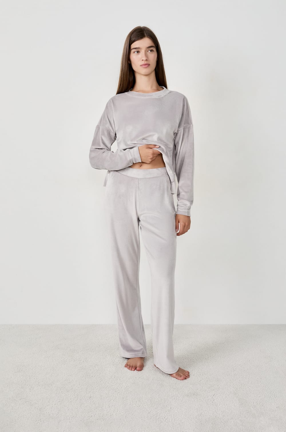 Velvet pyjama trousers;${refinementColor}