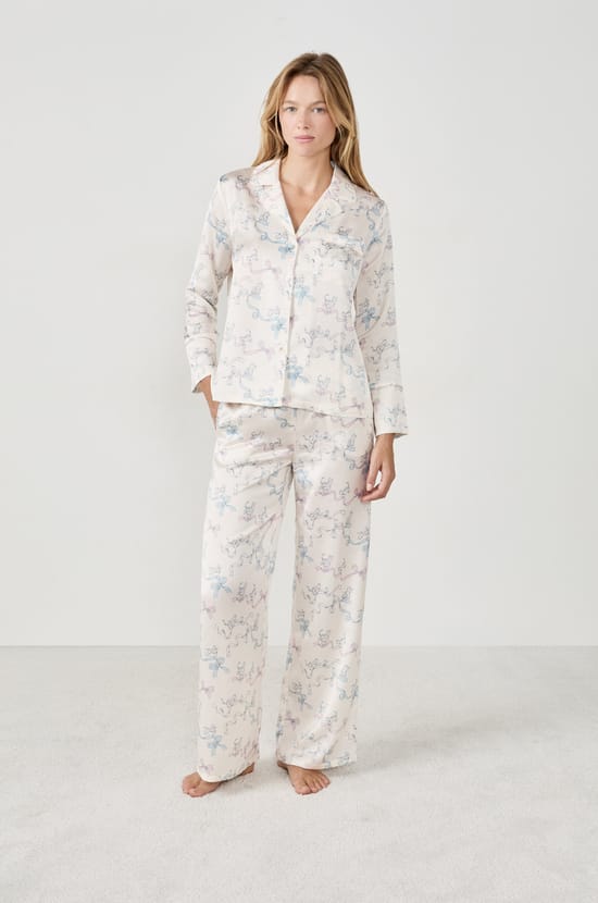 Pantalon de pyjama imprim&eacute; satin&eacute;;${refinementColor}