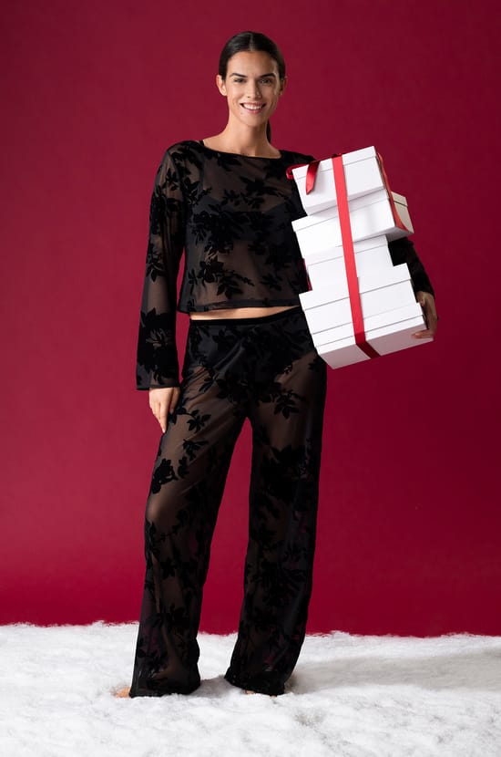 Transparentes Top mit Blumenmuster;${refinementColor}