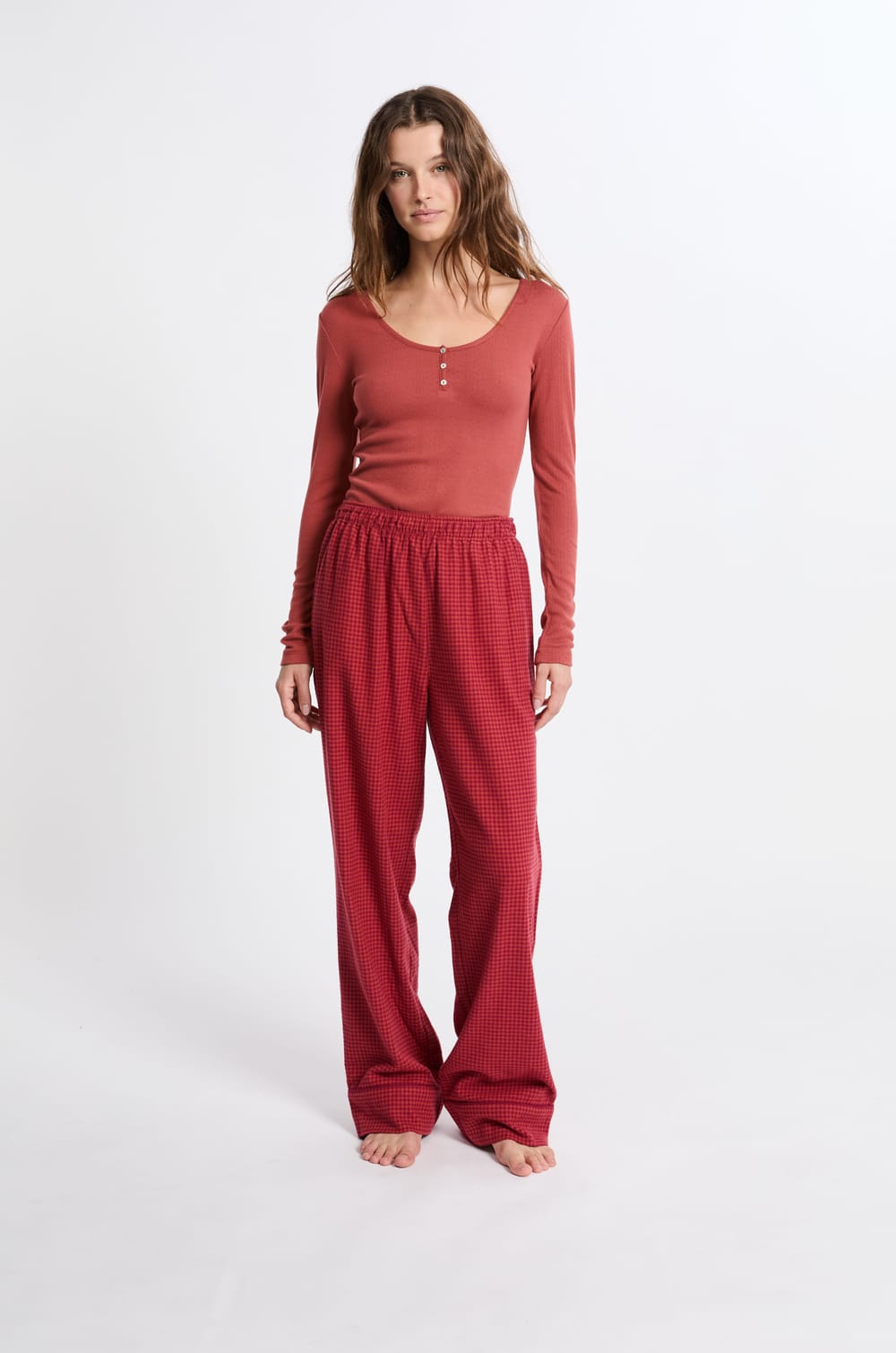 Pantalon de pyjama à carreaux en coton;${refinementColor}