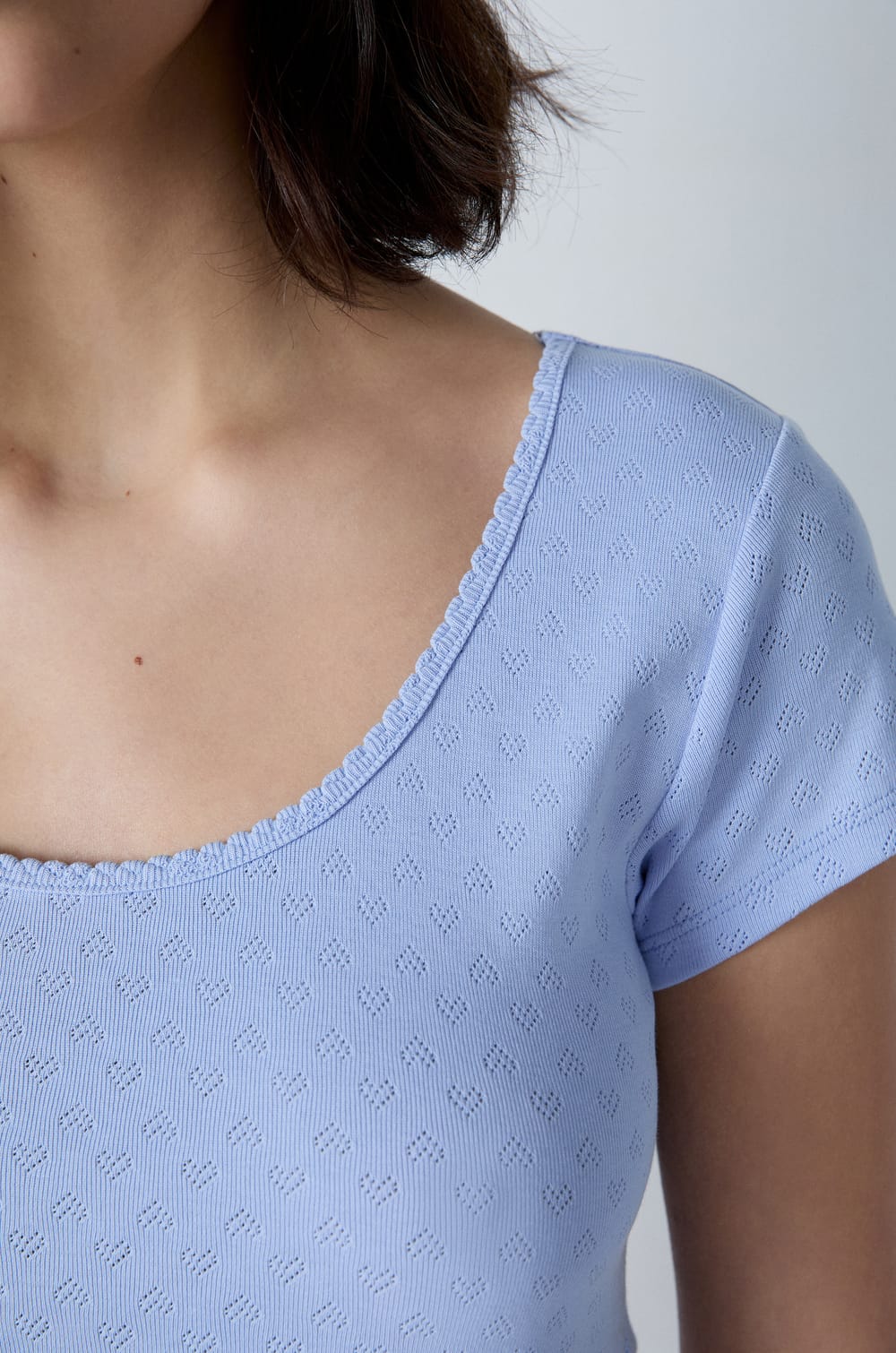 T-shirt de pyjama manches courtes en coton en pointelle;${refinementColor}